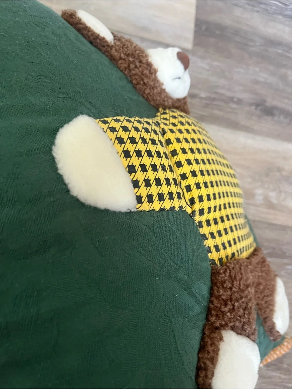 3D Vintage Cracker Barrel 90s holiday bear Throw Pillow Set in Green and Cream